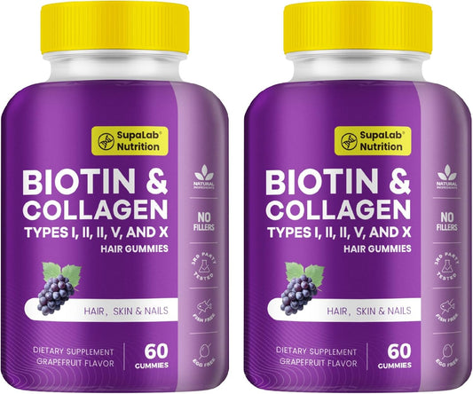 Biotin with Collagen Gummies for Skin, Hair, Nails, Joints & Bones Health – Grapefruit Flavour, 120 Gummies