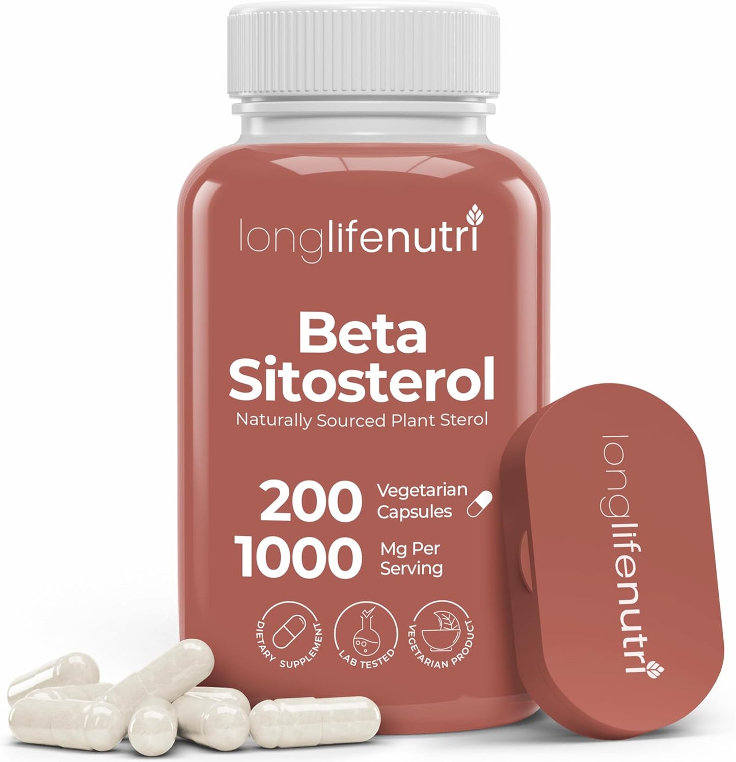 LongLifeNutri Beta Sitosterol 1000mg - Phytosterols Food Supplement, 200 Vegetarian Capsules, Plant Sterols for Daily Wellbeing & Dietary Balance, 100-Day Supply, GMP Certified, Made in the USA - görsel 1