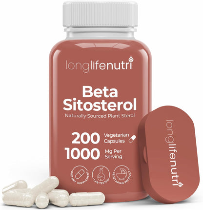 LongLifeNutri Beta Sitosterol 1000mg - Phytosterols Food Supplement, 200 Vegetarian Capsules, Plant Sterols for Daily Wellbeing & Dietary Balance, 100-Day Supply, GMP Certified, Made in the USA