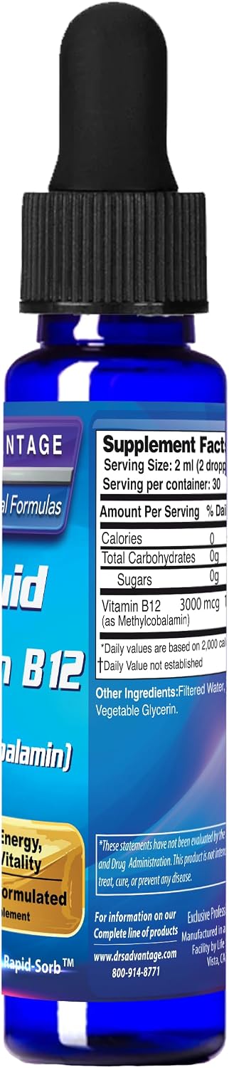 Dr's Advantage Liquid Vitamin B12, 59 ml (3000 mcg) – Sublingual Methylcobalamin Drops for Energy and Metabolism support - görsel 2