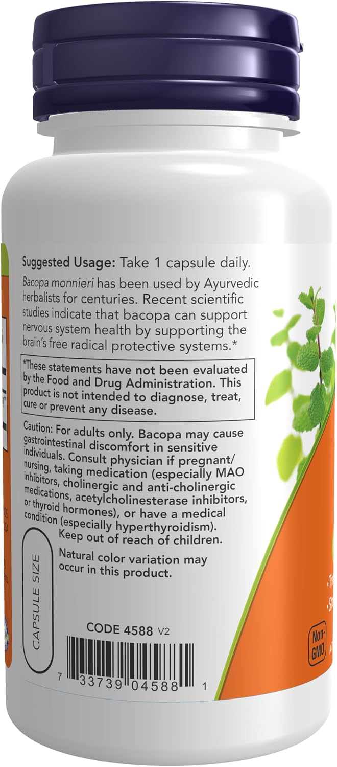 NOW Foods Bacopa Extract 450 mg, Traditionally Used for Cognitive Support, 90 Veggie Capsules - görsel 3