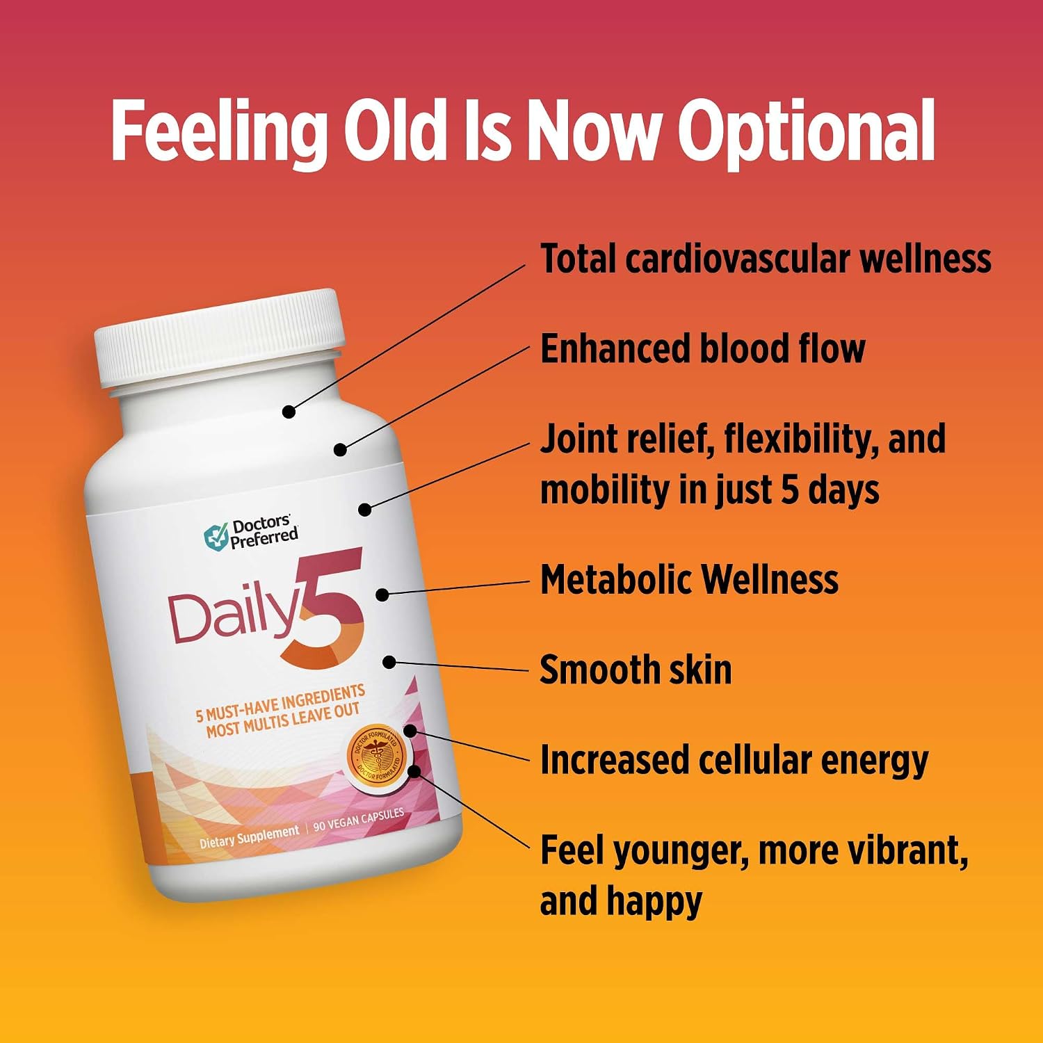 DOCTORS' PREFERRED Daily5 Multivitamin for Women and Men, Clinically Validated Ingredients, Heart, Joints, Circulation, 90 Vegan Capsules - görsel 4