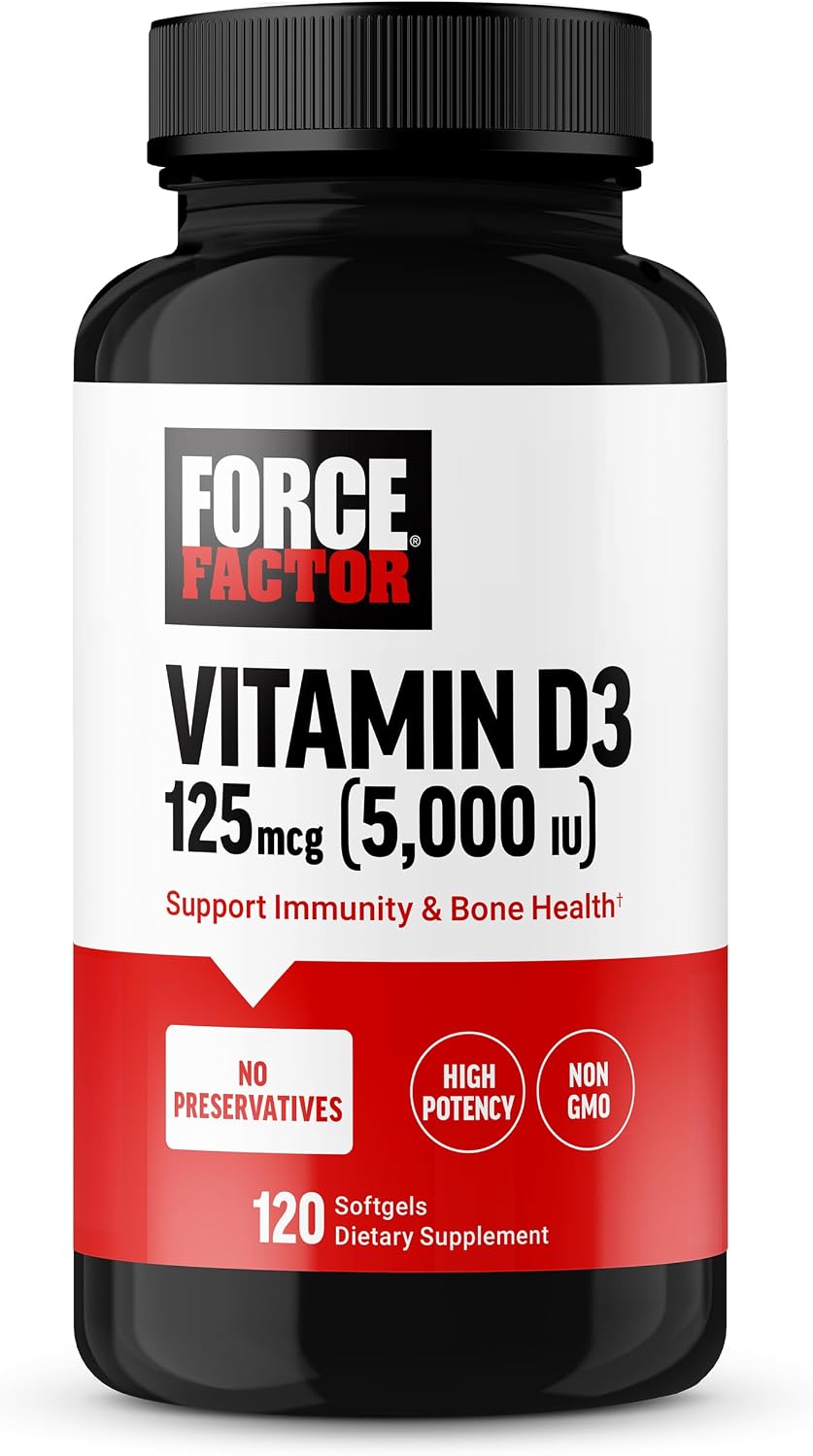 Force Factor Vitamin D3 5000 IU Softgels - High-Potency Vitamin D Supplement for Immune and Bone Health, 120 Softgels - görsel 1