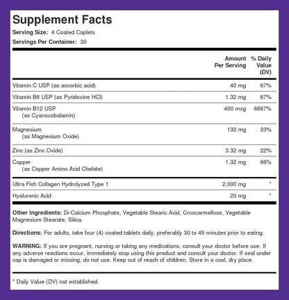 Piping Rock Marine Collagen Peptides Caplets | 2000mg | 120 Count | Wild Caught Type 1 Supplement for Men and Women | Non-GMO, Gluten-free