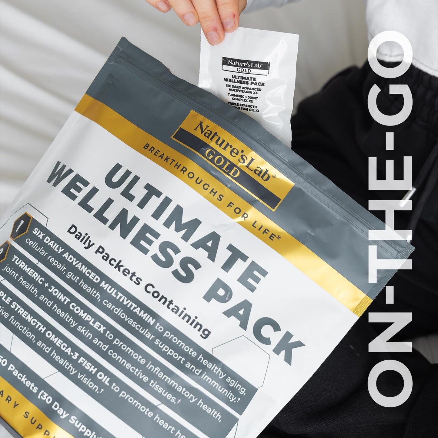 Nature's Lab Daily Vitamin Packs for Men & Women - Multivitamin + Triple Strength Omega-3 Fish Oil + Turmeric Joint Support Gold Ultimate Wellness Pack - 60 Packets - görsel 3