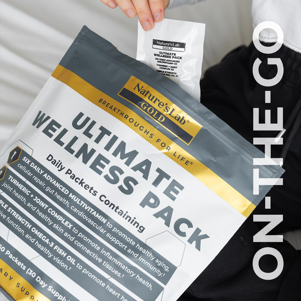Nature's Lab Daily Vitamin Packs for Men & Women - Multivitamin + Triple Strength Omega-3 Fish Oil + Turmeric Joint Support Gold Ultimate Wellness Pack - 60 Packets - görsel 3