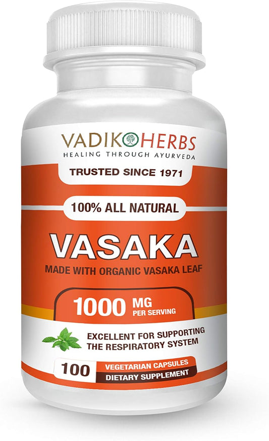 Vadik Herbs Certified Organic Vasaka (Vasaka) Powder - 100 Vegicaps