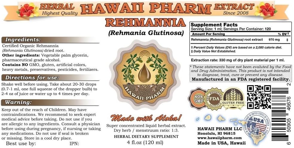 Hawaii Pharm Rehmannia Liquid Extract, Professional Grade, Small Batch Crafted Rehmannia (Rehmannia Glutinosa) Tincture, Herbal Supplement, 946 ml - görsel 2