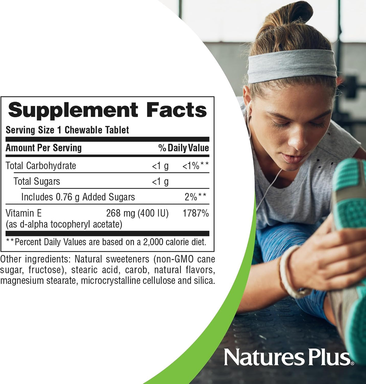 NaturesPlus Vitamin E, Natural Carob Flavour - 90 Chewable Tablets, Pack of 2 - görsel 5