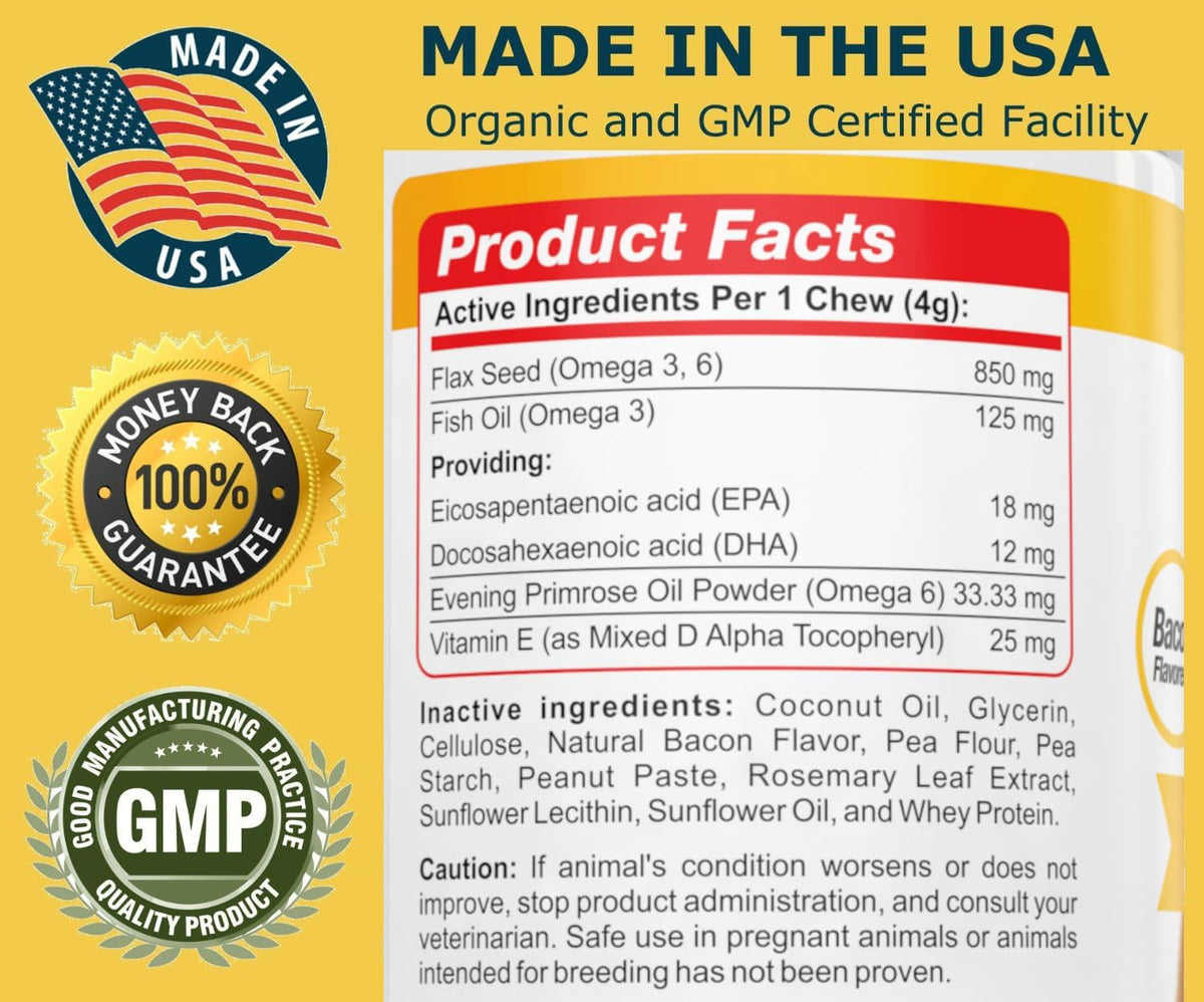 Amazing Omega 3 for Dogs - Fish Oil for Dogs Supplement, 90 Bacon Flavoured Soft Chews, Omega Fatty Acids EPA DHA - Made in USA - görsel 5