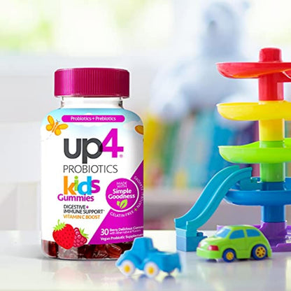 up4 Kids Probiotic Gummies, Digestive and Immune Support with Prebiotics and Vitamin C, Gelatine Free, Gluten-free and Non-GMO, For Ages 3+, 30 count