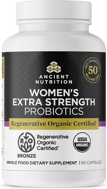 Ancient Nutrition Regenerative Organic Certified Probiotics for Gut Recovery, 50 Billion CFU, 60 Capsules