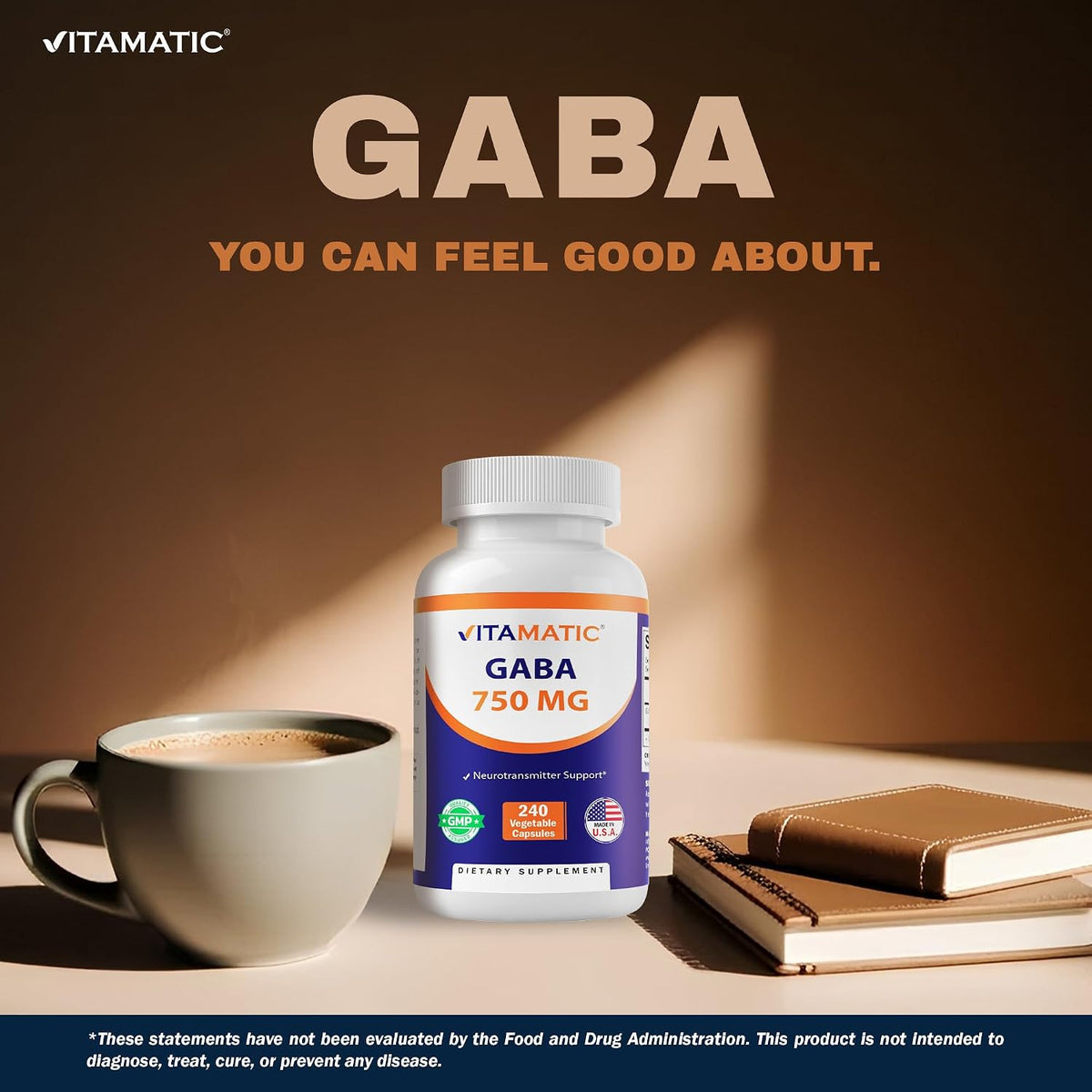 Vitamatic GABA (Gamma Aminobutyric Acid) 750mg, 240 Vegetable Capsules – Non-GMO, Gluten-free - görsel 4
