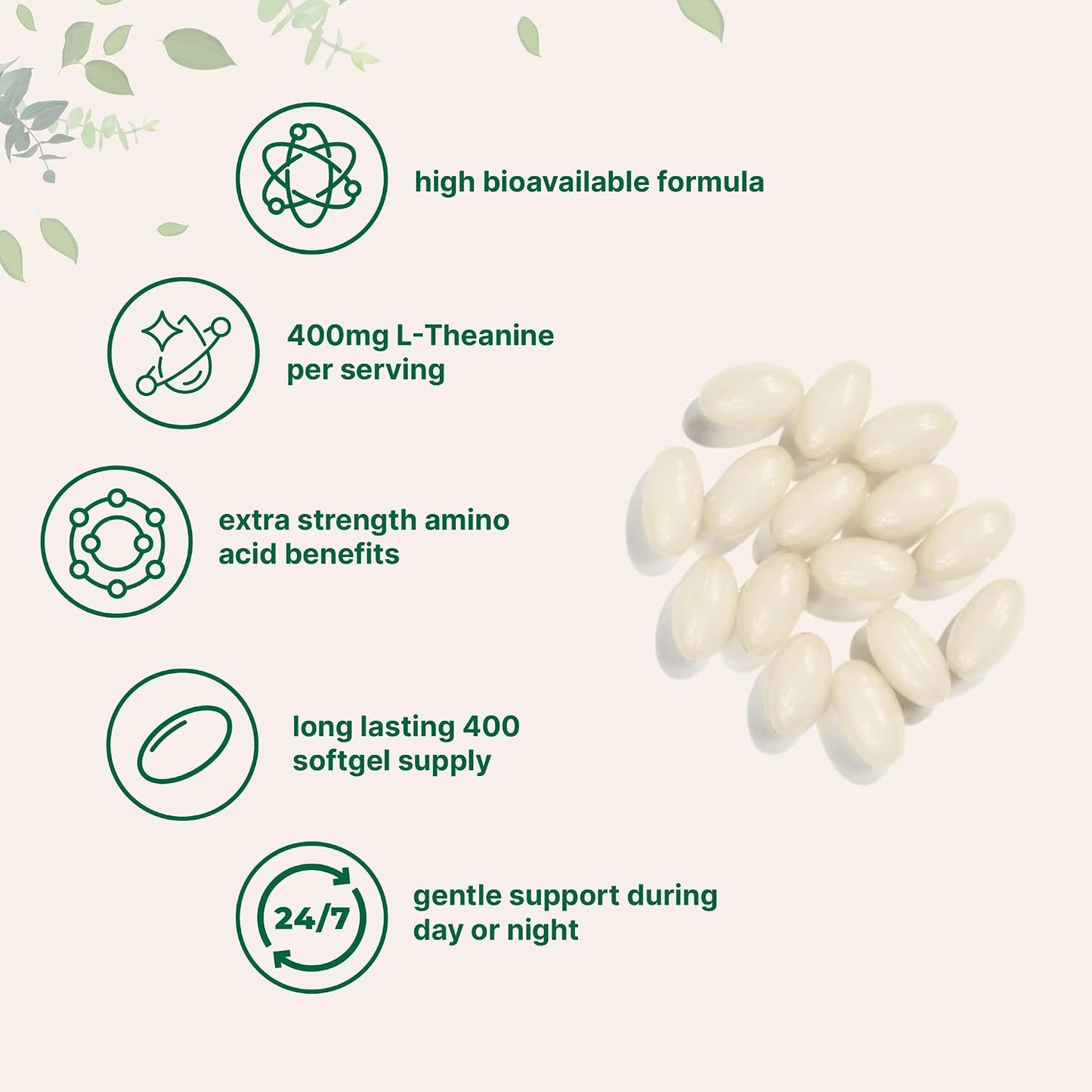 Micro Ingredients L-Theanine 400mg, 400 Soft gel capsules | Highly Bioavailable with Coconut Oil | Calm & Relaxation Support + Focus Supplement | Non-GMO, Gluten-free - görsel 3