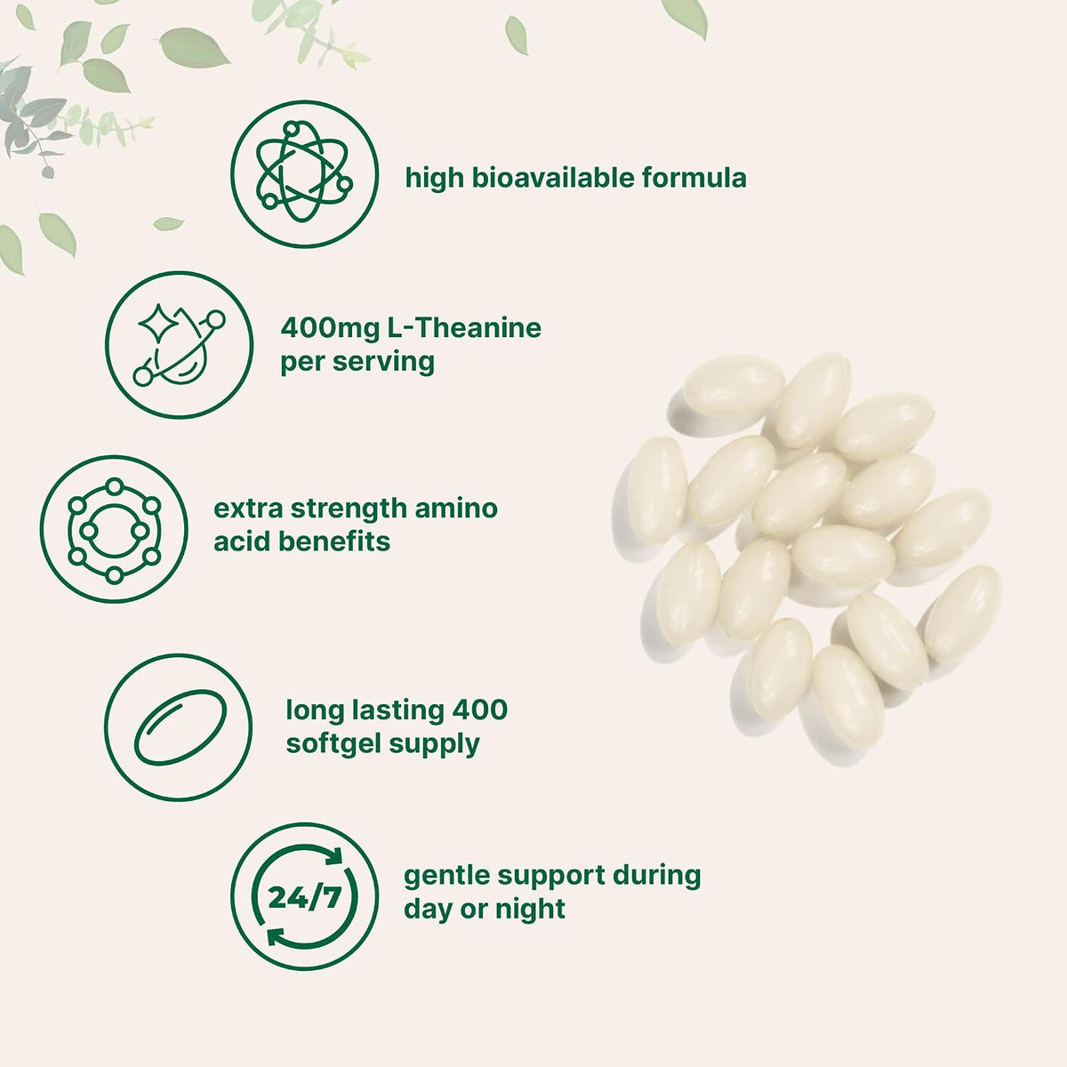 Micro Ingredients L-Theanine 400mg, 400 Soft gel capsules | Highly Bioavailable with Coconut Oil | Calm & Relaxation Support + Focus Supplement | Non-GMO, Gluten-free - görsel 3