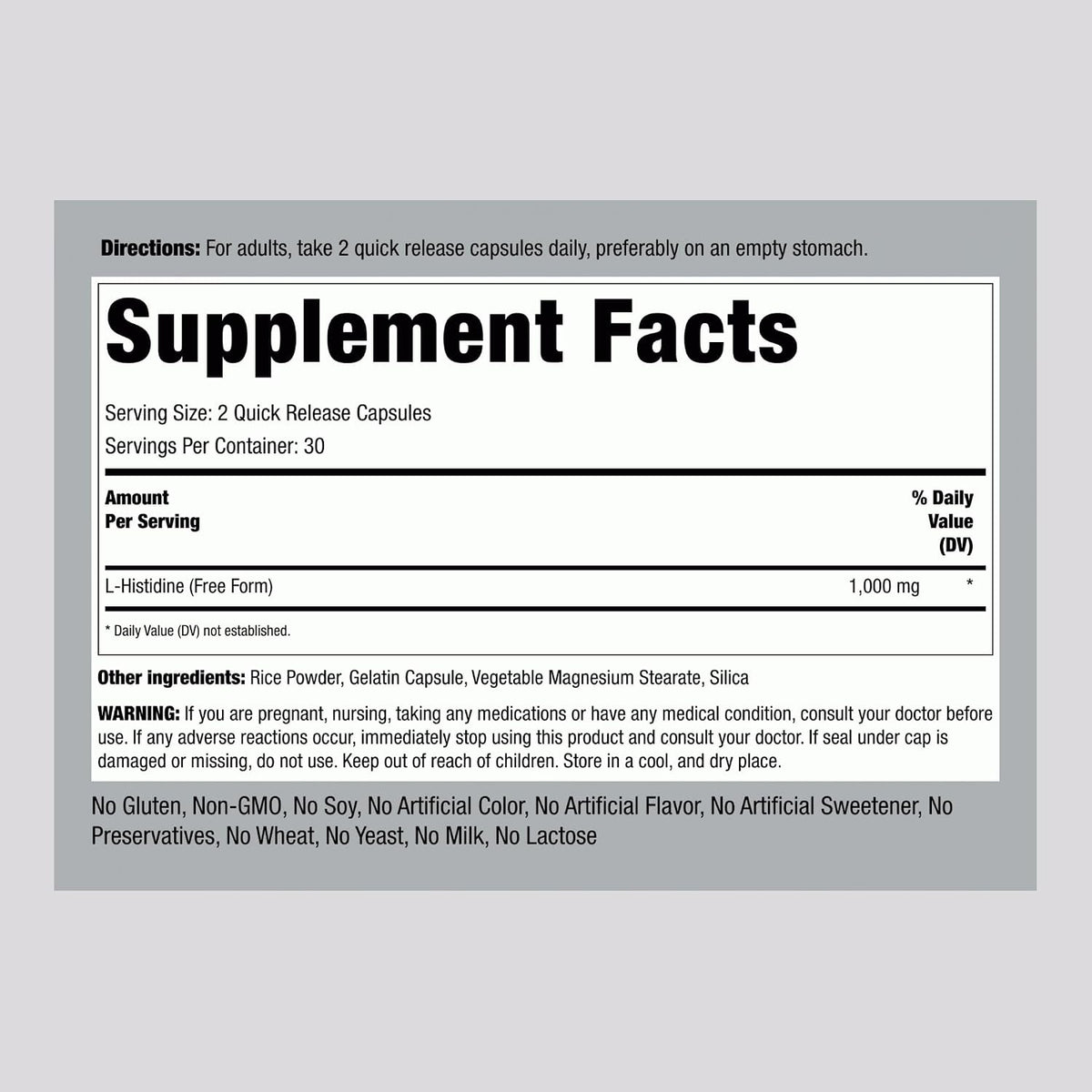 Piping Rock L-Histidine 1000 mg | 60 Capsules | Free Form Supplement - görsel 2