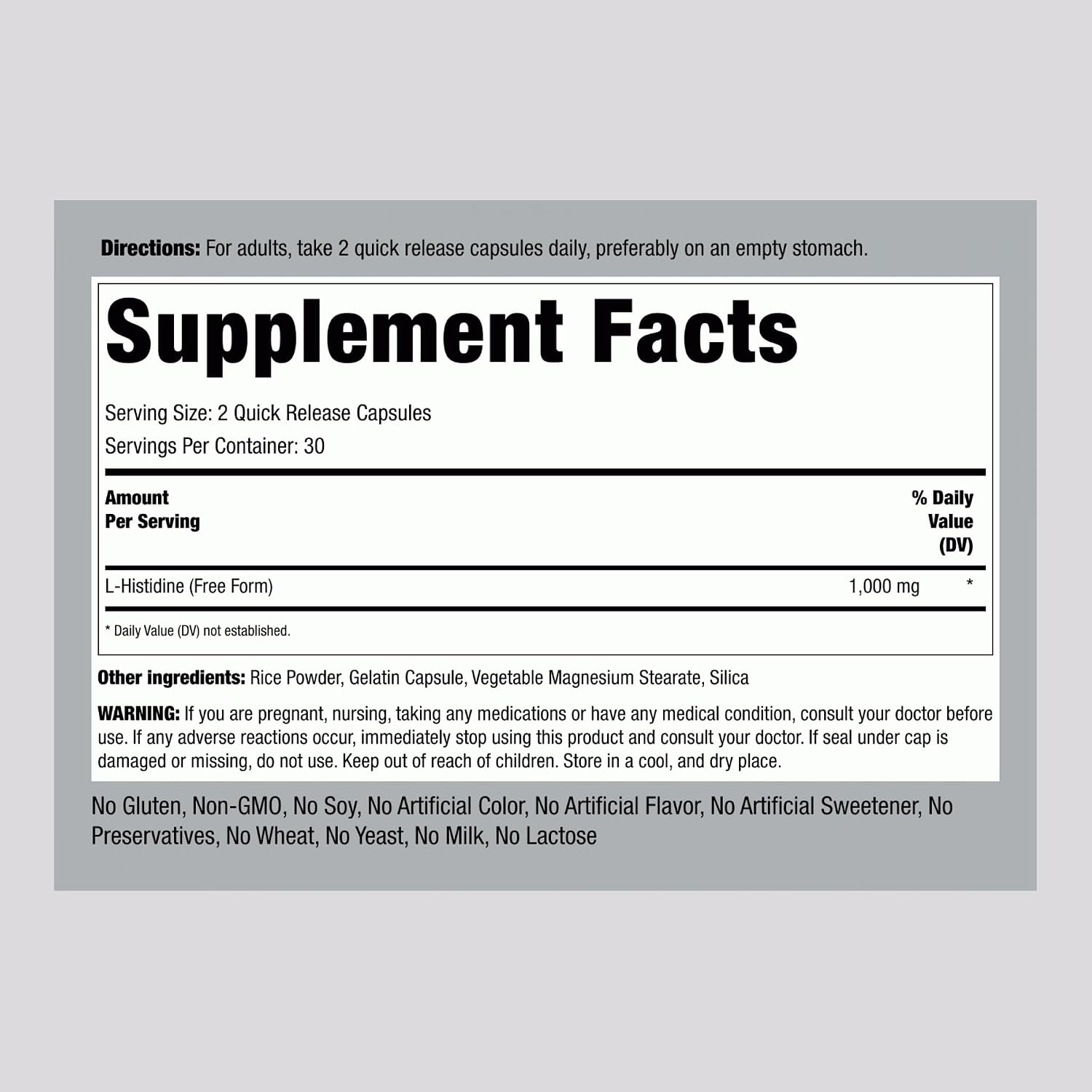 Piping Rock L-Histidine 1000 mg | 60 Capsules | Free Form Supplement - görsel 2