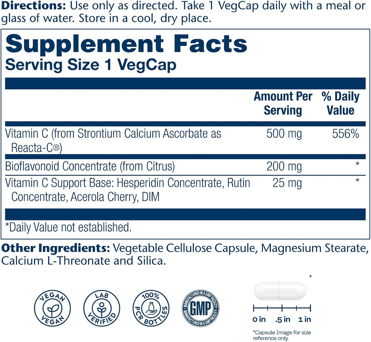 SOLARAY ReactaC Vitamin C 500mg – Patented 24-Hour Immune Support with Bioflavonoids and Rutin – Vegan, 180 Capsules - görsel 2