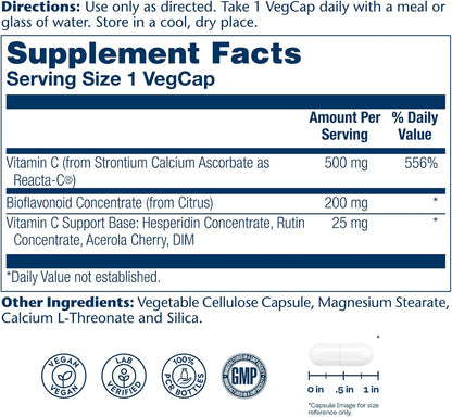 SOLARAY ReactaC Vitamin C 500mg – Patented 24-Hour Immune Support with Bioflavonoids and Rutin – Vegan, 180 Capsules