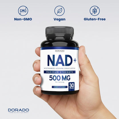 NAD+ Supplement (500 mg of 95% Pure NAD+ Per Serving) – 30 Vegan Capsules