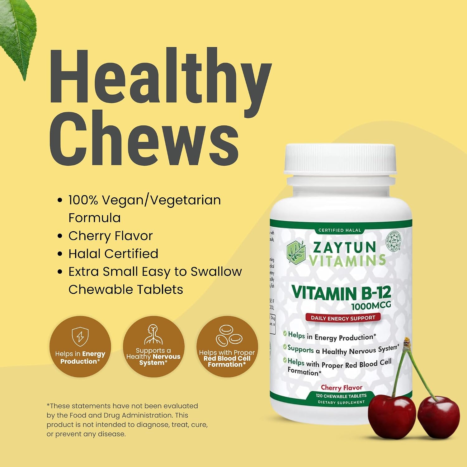 Zaytun Halal Vitamin B12 1000mcg Chewable Tablets - Vegan, Dairy-Free, 4-Month Supply - görsel 4