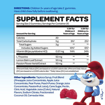 Smurfs Kids Calm Gummies | Calming Gummies with Lemon Balm & L-Theanine | Doctor Formulated | 20 Servings