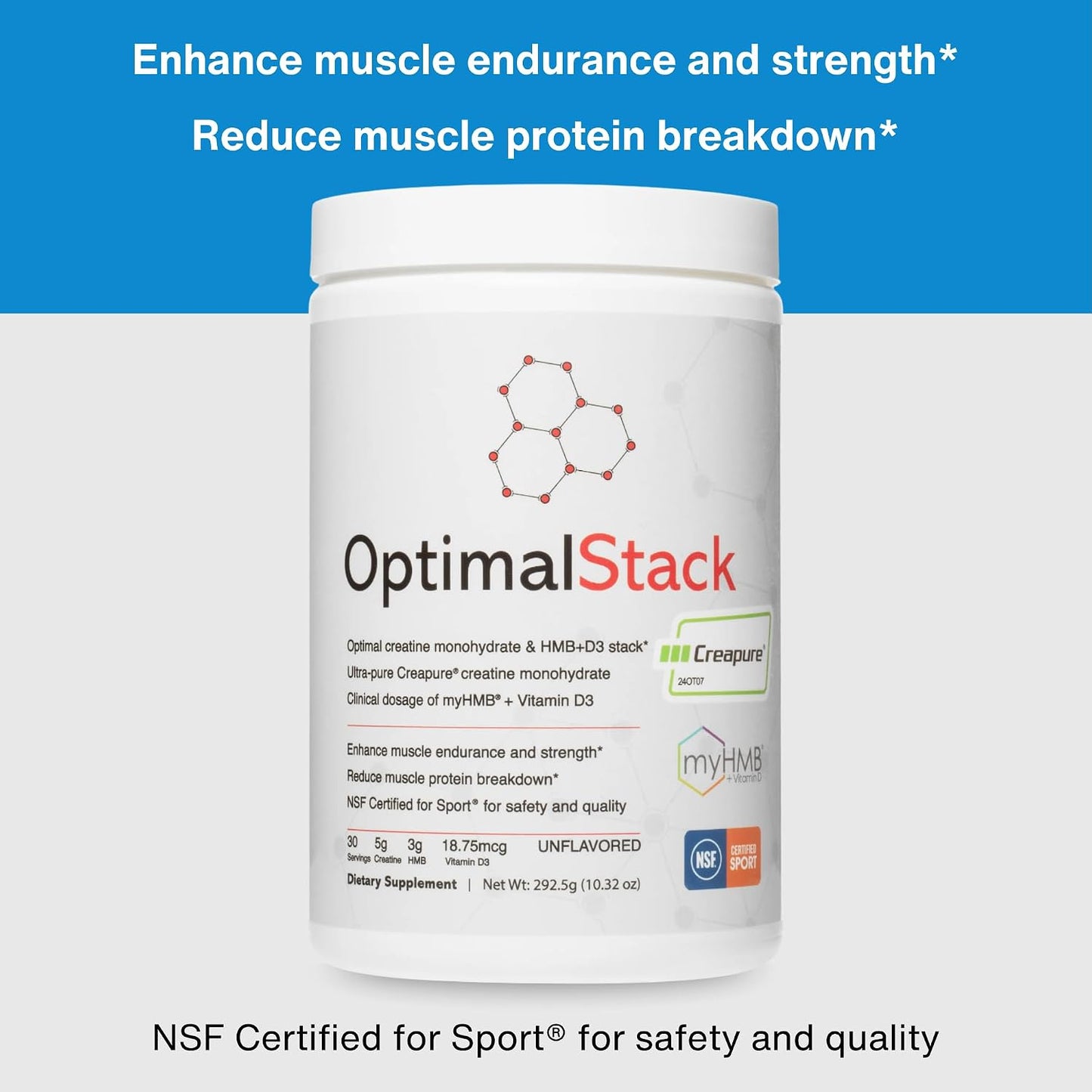 OptimalStack Creatine Monohydrate, HMB & Vitamin D3 Stack | NSF Certified | Unflavoured, 30 Servings - görsel 4