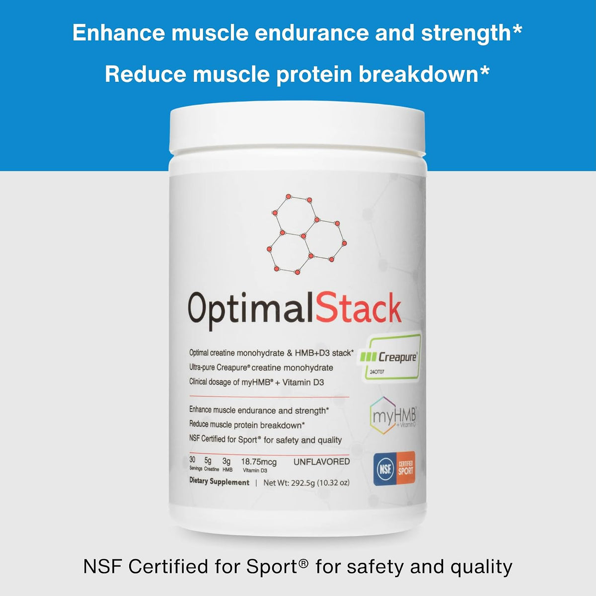 OptimalStack Creatine Monohydrate, HMB & Vitamin D3 Stack | NSF Certified | Unflavoured, 30 Servings - görsel 4