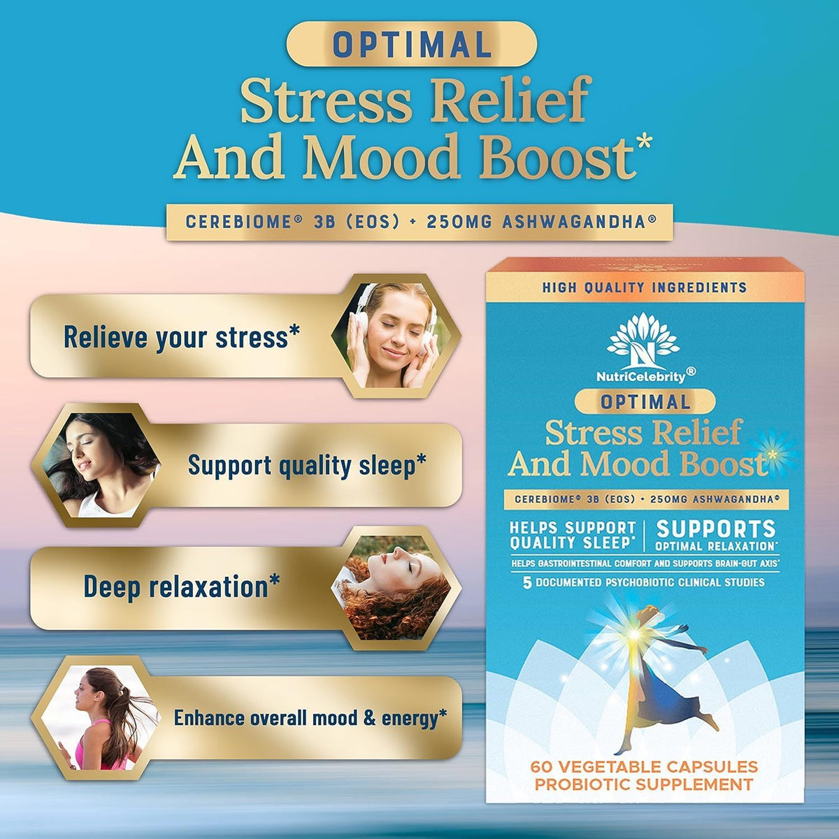 Optimal Stress Relief Supplement – Mood Support, Sleep Aid, Ashwagandha KSM-66, Probiotics for Gut Health – 60-Day Supply (2 Pack) - görsel 3