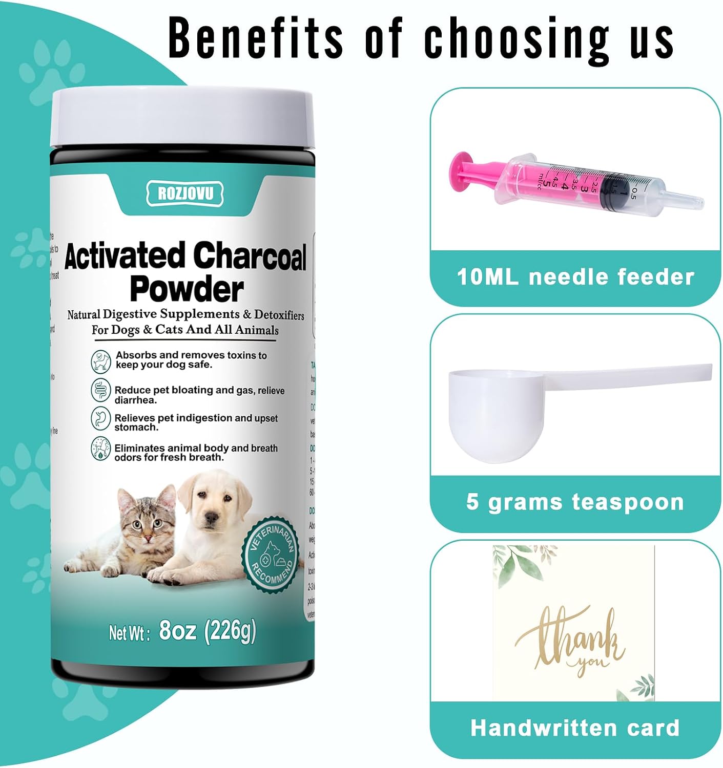 ROZJOVU Activated Charcoal Powder for Dogs, Cats & All Pets – 227 g - görsel 6