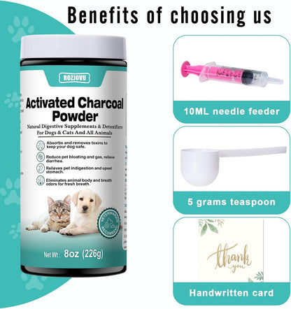 ROZJOVU Activated Charcoal Powder for Dogs, Cats & All Pets – 227 g