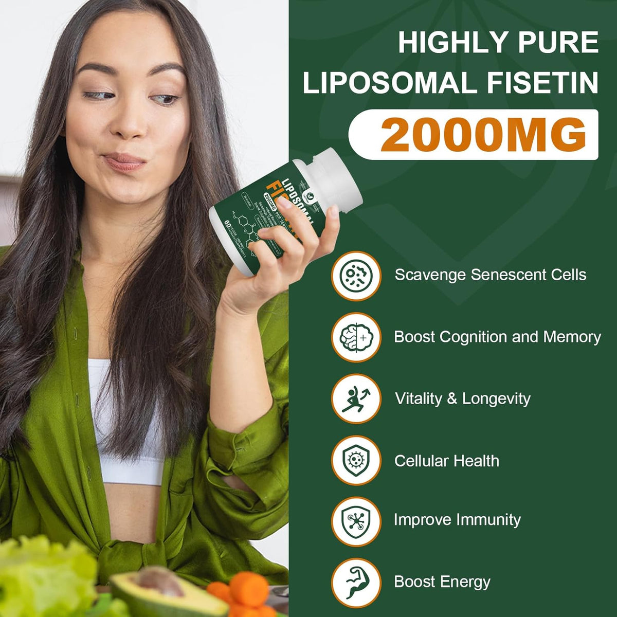 Liposomal Fisetin Supplement – 2000mg | 98% Pure | with Quercetin, TMG & Resveratrol | 180 Capsules - görsel 4