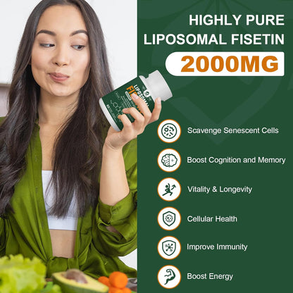 Liposomal Fisetin Supplement – 2000mg | 98% Pure | with Quercetin, TMG & Resveratrol | 180 Capsules