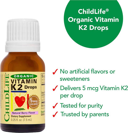 ChildLife Essentials Organic Vitamin K2 Drops - Natural Berry Flavour, 0.25 fl oz
