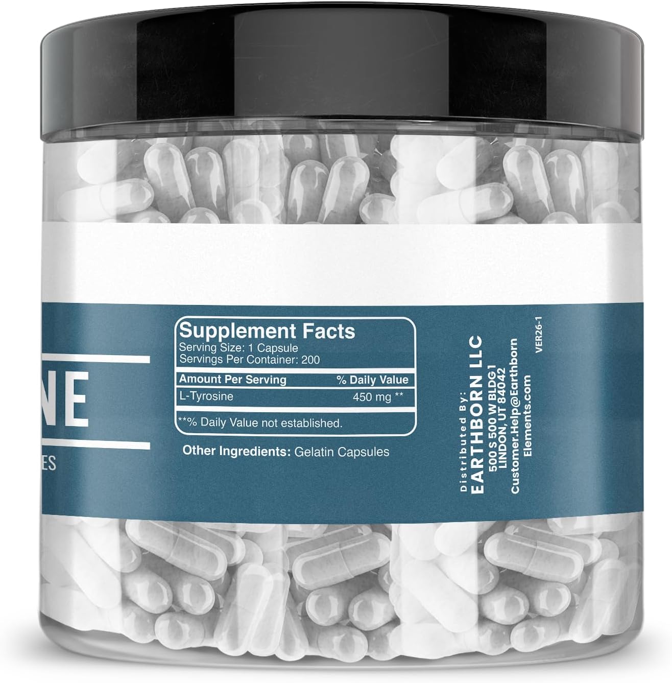 Earthborn Elements L-Tyrosine 200 Capsules, Pure and Undiluted, No Additives - görsel 2