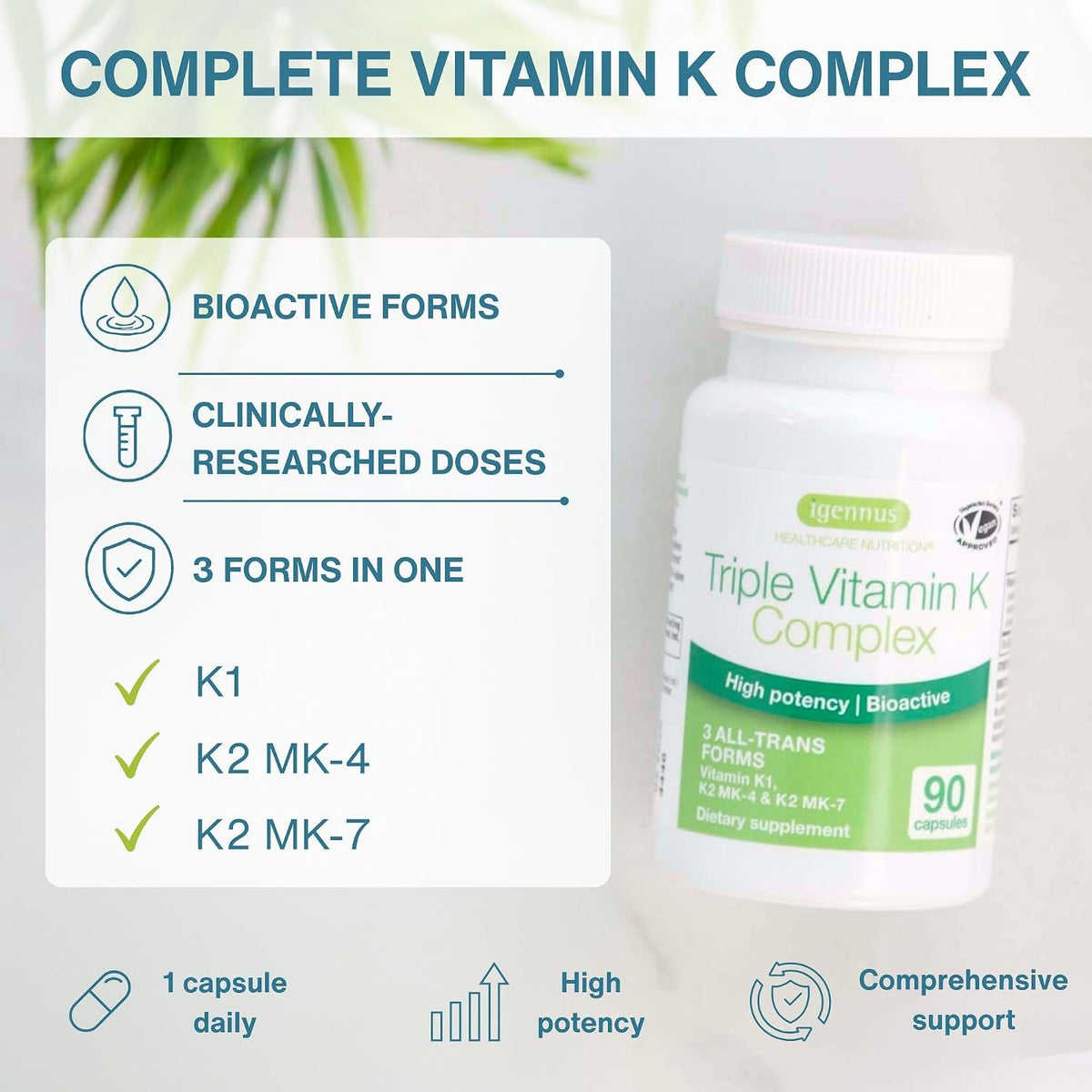 Igennus High Potency Vitamin K Complex, K1 & K2 (MK-4 & MK-7), 90 Capsules - görsel 2