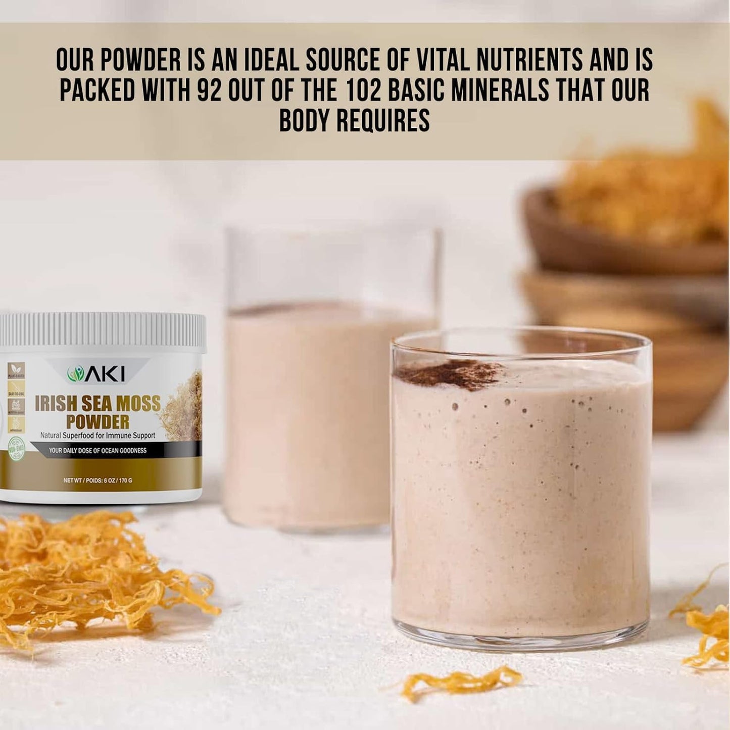 AKI Irish Sea Moss Powder – Rich in 92 Essential Minerals & Vitamins, Vegan, Non-GMO (170 g) - görsel 9