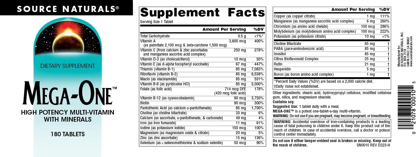 Source Naturals Mega-One Multivitamin with Minerals – 180 Tablets - görsel 4