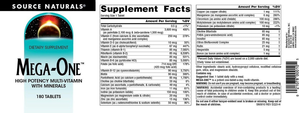 Source Naturals Mega-One Multivitamin with Minerals – 180 Tablets - görsel 4