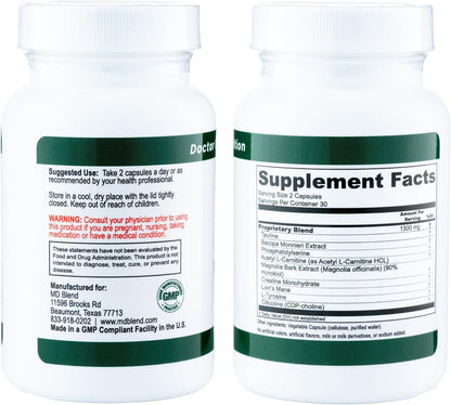Brain Support for Memory and Focus - Brain Supplement for Memory & Neural Function - Premium L-Tyrosine, Phosphatidylserine, Bacopa Monnieri Focus Supplement, 180 Capsules (Pack of 3)