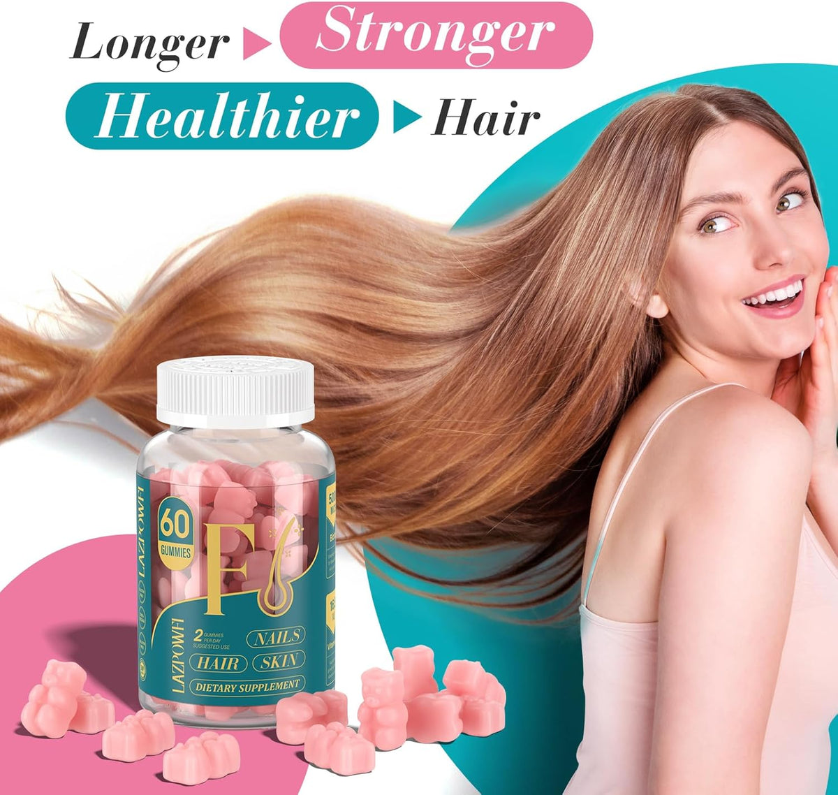 Lazpowfi Biotin Gummies - Hair Skin and Nails Vitamins for Men & Women, Vegan, 90-Day Supply (3 Pack) - görsel 3