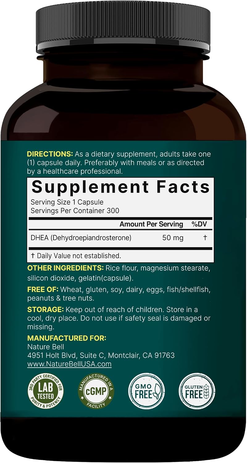 NatureBell DHEA 50mg for Men & Women, 300 Capsules | Micronised for Better Absorption | Plant-Based Source - görsel 7