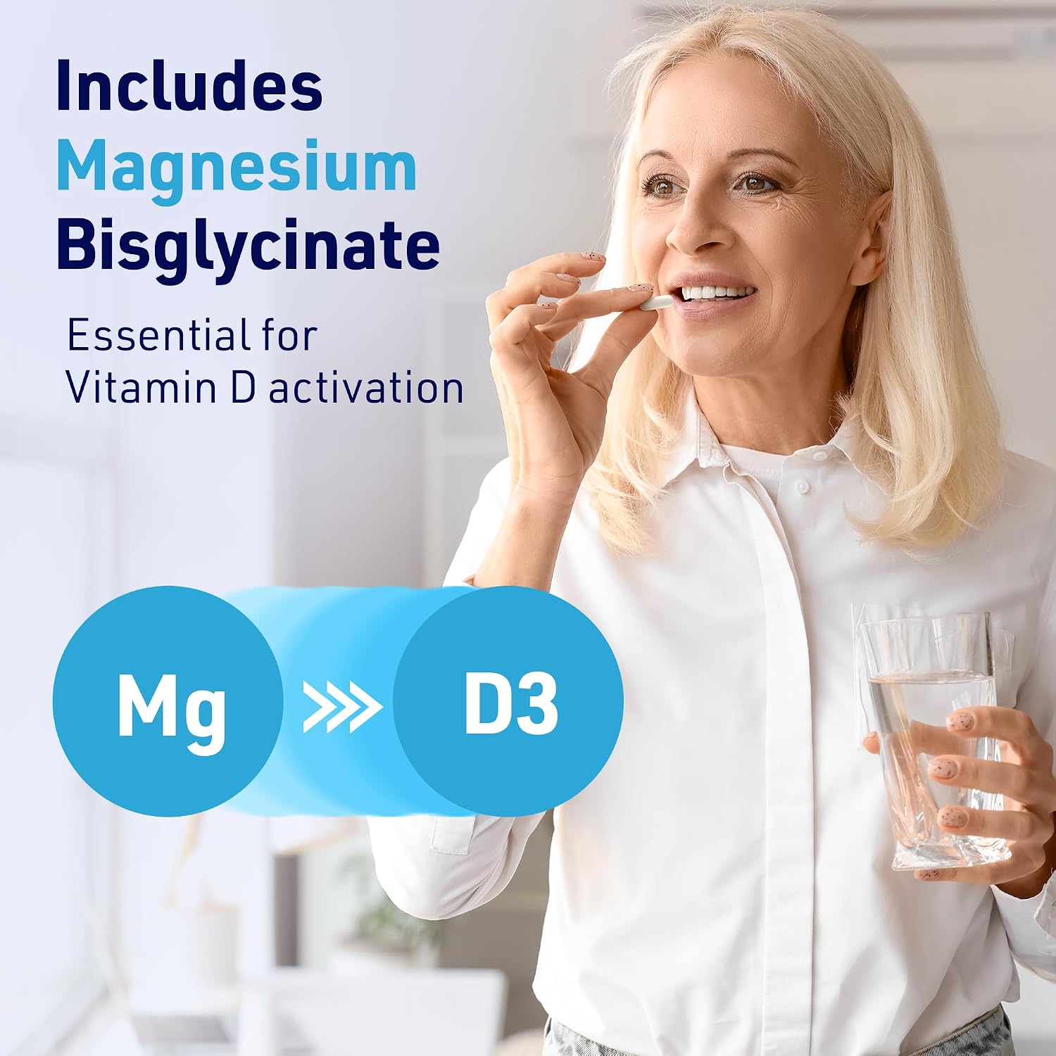 AgeImmune Brilliant D3+ Complex: 5000 IU Vitamin D3, K2 & Magnesium Glycinate - 60 Capsules - görsel 6