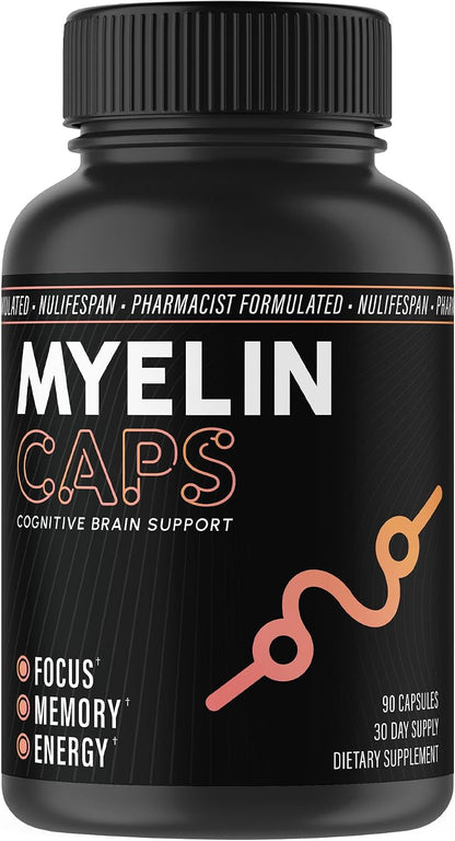 Myelin Caps - Brain Health Supplement with AlphaSize for Focus, Memory & Cognitive Support - Gluten-free, Non-GM (90 Capsules)