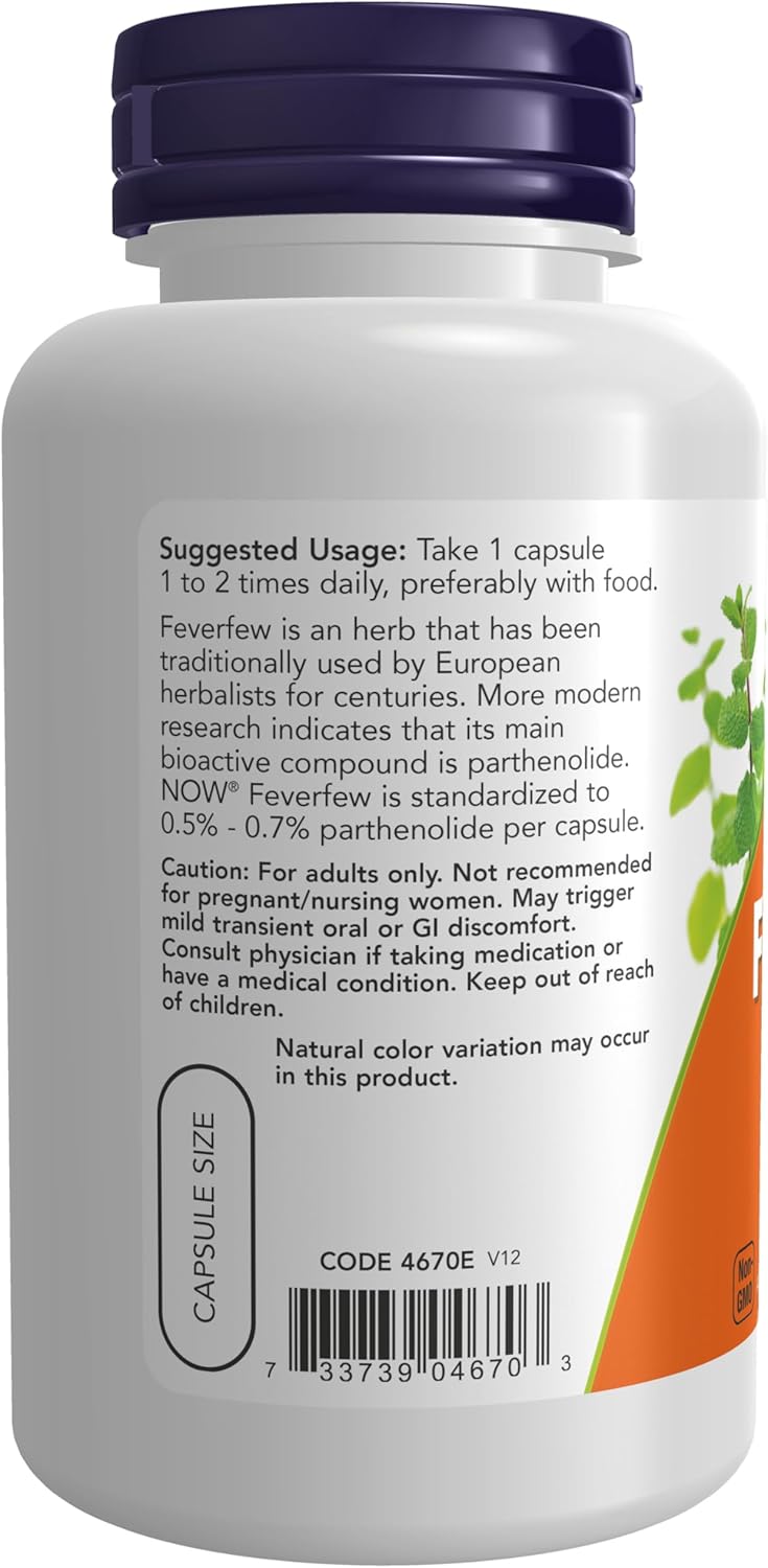 NOW Supplements, Feverfew with 0.5% - 0.7% Parthenolide, 100 Veg Capsules - görsel 3