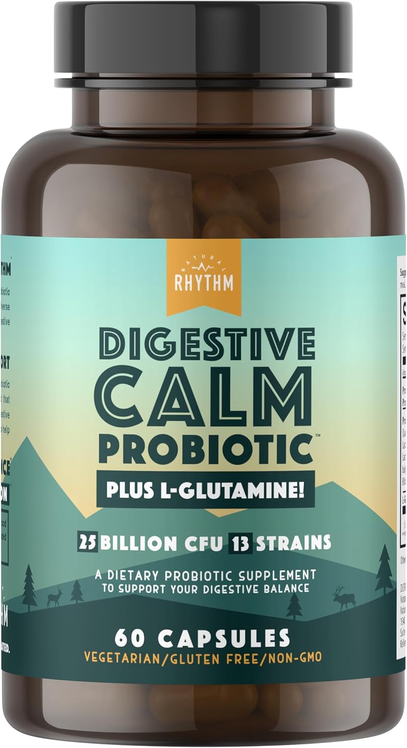 Natural Rhythm Digestive Calm Probiotic + L-Glutamine – 25 Billion CFU, 13 Strains, Digestive & Immune Support Supplement, Vegetarian Capsules (60 Count) - görsel 1