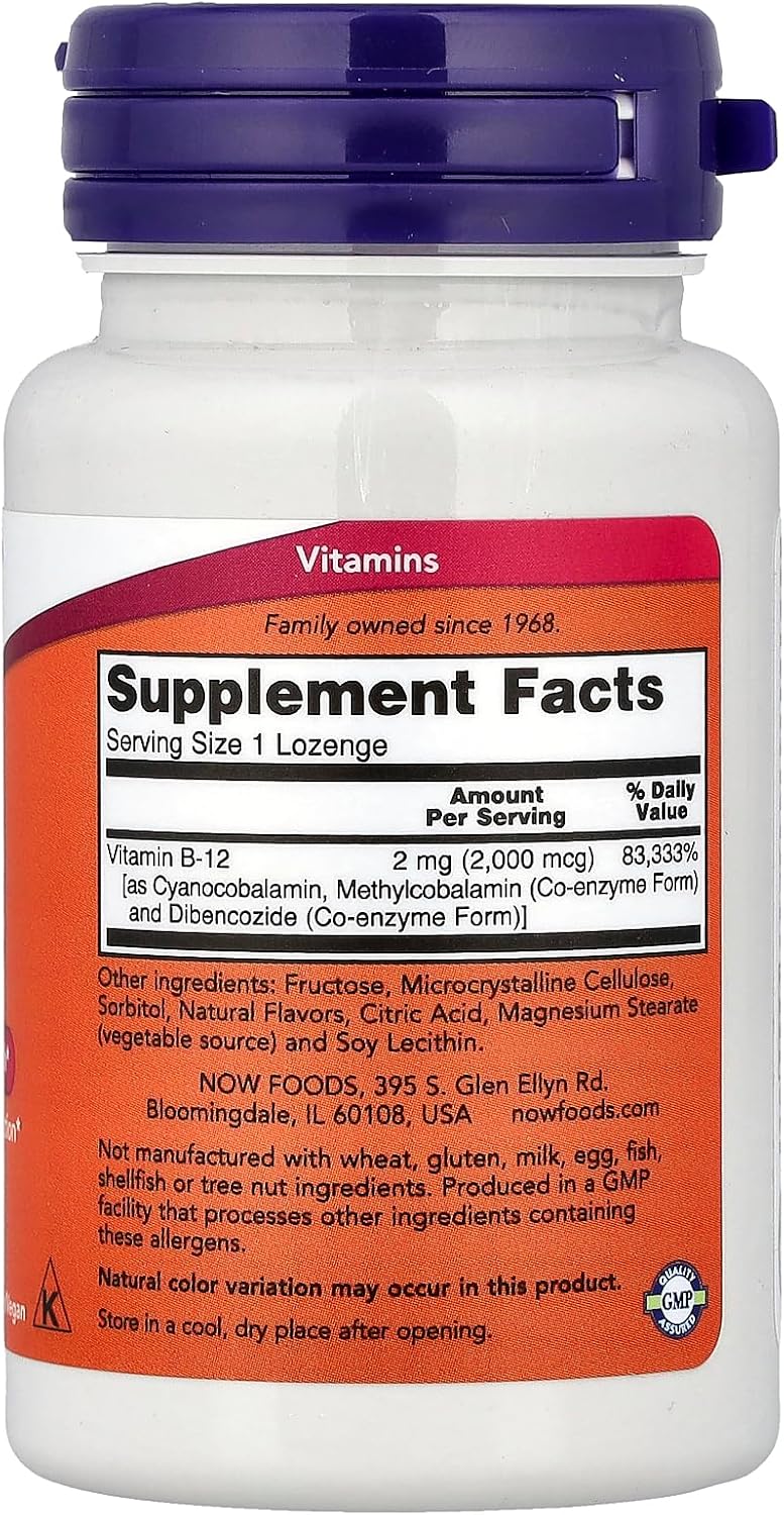 NOW Foods Vitamin B12 2000 mcg Lozenges, 100 Lozenges (Pack of 2) - görsel 2