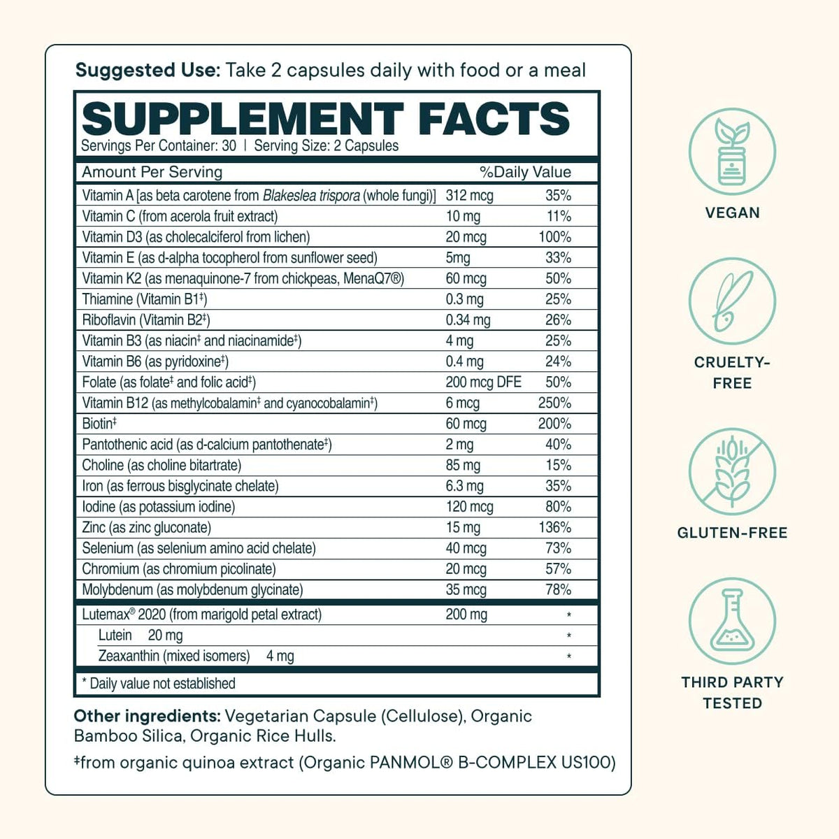 Ora Organic Plant-Based Multivitamin for Women and Men, Blue Light Protection, 60 Vegan Capsules - görsel 3