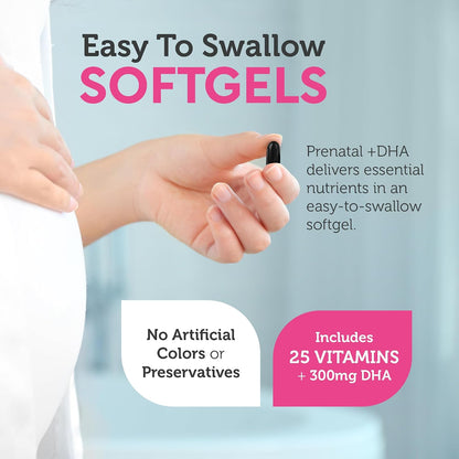 Zahler Prenatal +DHA 300 - Prenatal Vitamin with Methylated Folate & DHA for Pregnant Women - Support for Mum & Baby - Kosher, Gluten-free, Dairy-free - 180 Softgels