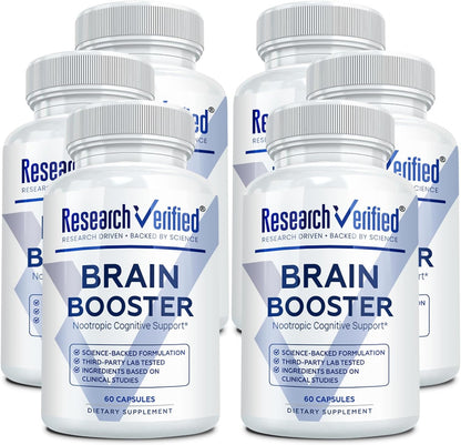 Research Verified Brain Booster – Brain Supplement for Memory and Focus – 360 Vegan Capsules (6 Bottles)
